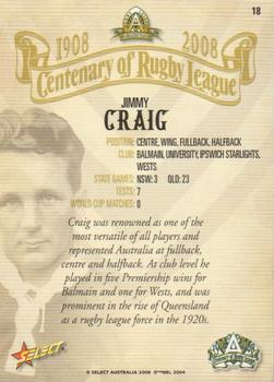 2008 NRL Centenary #18 Jimmy Craig Back
